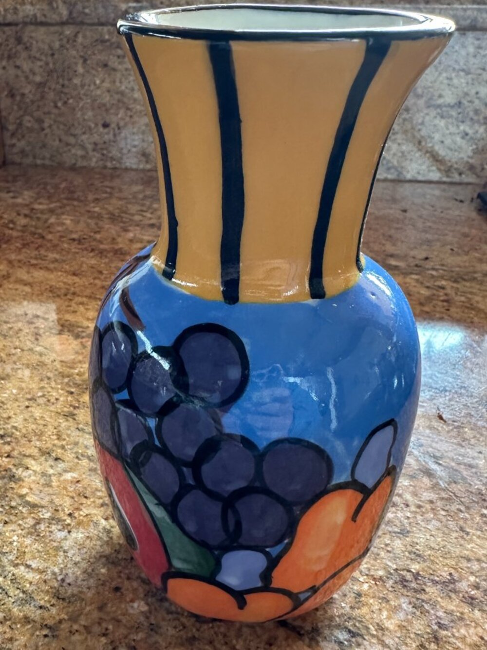Colorful Tropical Fruit Hand-painted Art Pottery Vase Whimsical Artist Signed 6" - Picture 3 of 10